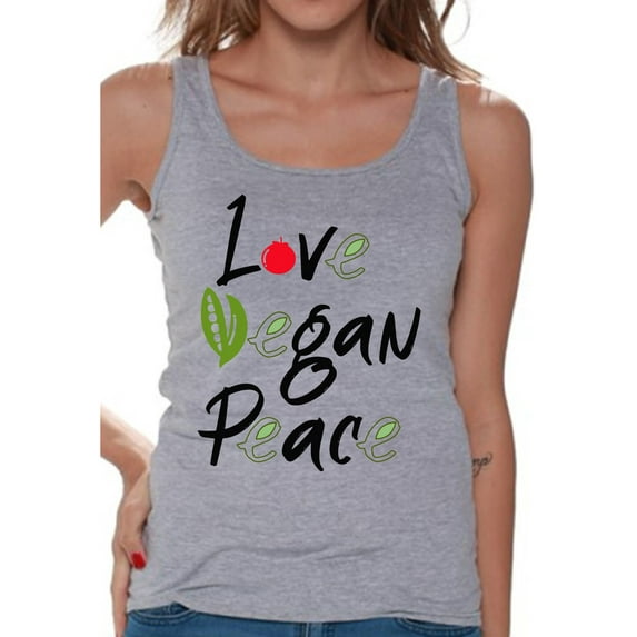 Awkward Styles Love Vegan Peace Tank Top for Her Ladies Tanks Vegetarian Tshirt Vegan Friendly Shirts for Her Vegan T Shirts Vegan Clothes for Women Vegan Organic Shirts for Her Gifts for Vegetarians