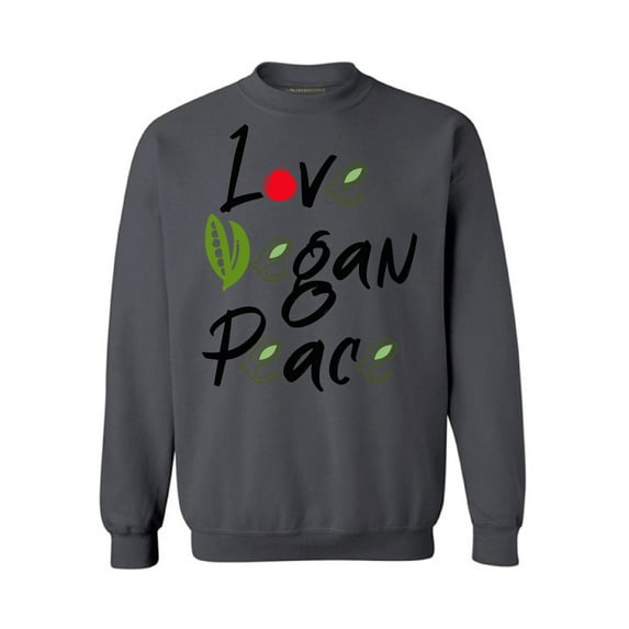 Awkward Styles Love Vegan Peace Unisex Crewneck Vegetarian Crewneck Vegan Sweater Vegan Friendly Crewneck Green Crewneck Vegan Clothes for Women Vegan Organic Crewnecks for Men Gifts for Vegetarians