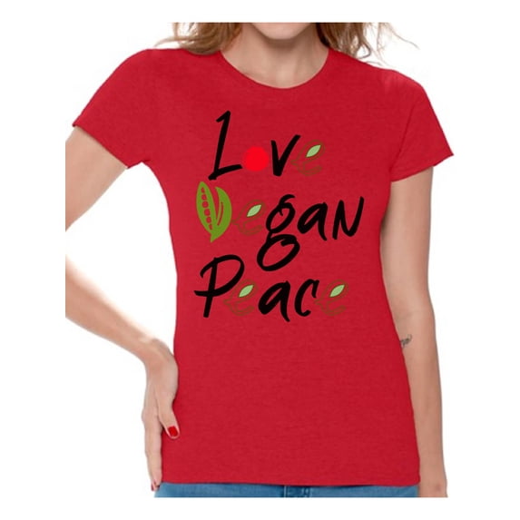 Awkward Styles Love Vegan Peace Womens T-Shirt Lovely Vegetarian Tshirt Vegan Friendly Shirts for Ladies Vegan T Shirts Vegan Clothes for Women Vegan Organic Shirts for Her Gifts for Vegetarians