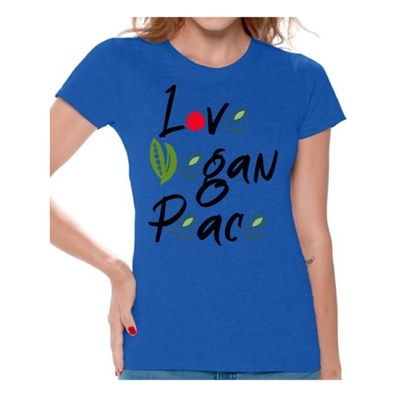 Awkward Styles Love Vegan Peace Womens T-Shirt Lovely Vegetarian Tshirt Vegan Friendly Shirts for Ladies Vegan T Shirts Vegan Clothes for Women Vegan Organic Shirts for Her Gifts for Vegetarians