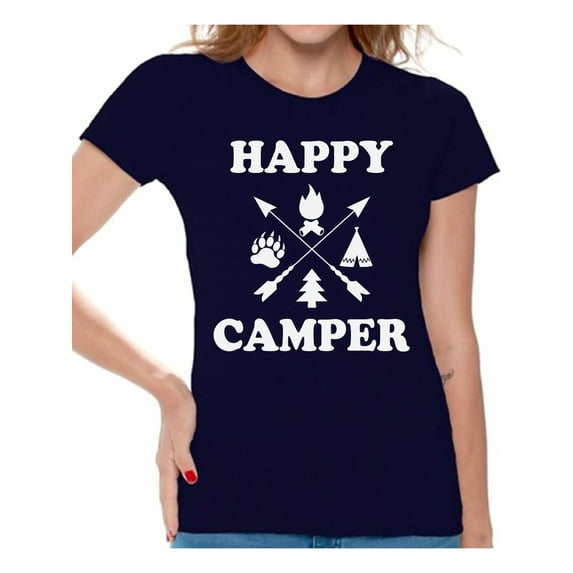 Awkward Styles Lovely Happy Shirt for Women Camper Women T-Shirt Camper T Shirt for Wife Happy Camper Shirt for Women Camping Clothes for Her Happy Camper Shirt for Girlfriend Camping Lovers Gifts