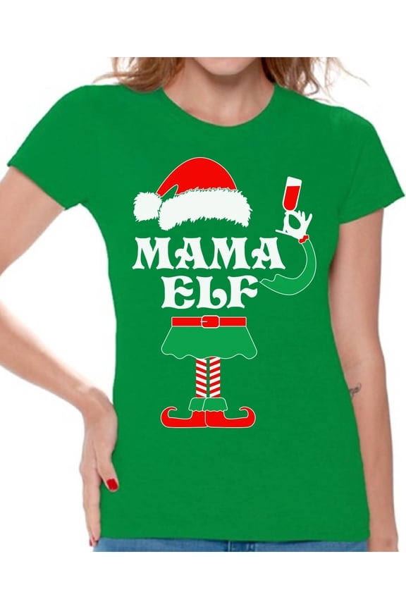 Mama Elf Shirt Elf Christmas Shirts for Women Elf Christmas T-shirt Christmas Elf Shirt Women's Holiday Top Funny Elf Tacky Christmas Party Christmas Holiday Shirt