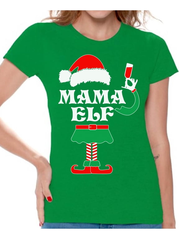 Mama Elf Shirt Elf Christmas Shirts for Women Elf Christmas T-shirt Christmas Elf Shirt Women's Holiday Top Funny Elf Tacky Christmas Party Christmas Holiday Shirt