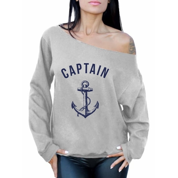 Awkward Styles Marine Sweater for Girls Captain Off Shoulder Sweatshirt for Women Gifts for Her Themed Party Cute Gifts for Captain Crewneck for Girlfriend Captain Off Shoulder Sweatshirt for Ladies