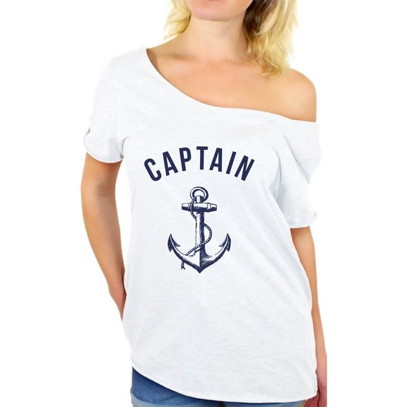 Awkward Styles Marine Tshirt for Girls Gifts Marine Themed Party Cute Gifts for Sailor Captain T-Shirt for Girlfriend Captain Off the Shoulder T Shirt for Women Captain Off Shoulder Shirt for Women