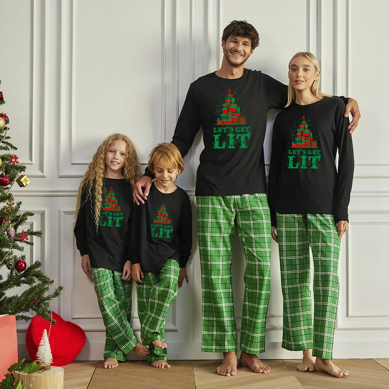 Awkward Styles Merry Christmas Pajama Set Happy PJs for Family Funny Let s Get Lit Green Sleepwear Walmart