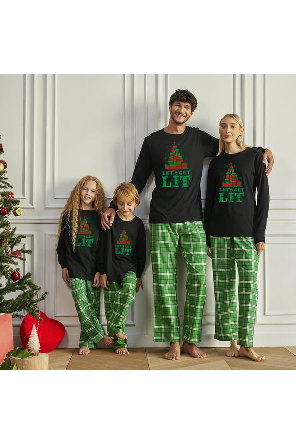 Matching Christmas Pajamas Set Green Let's Get Lit Family Sleepwear