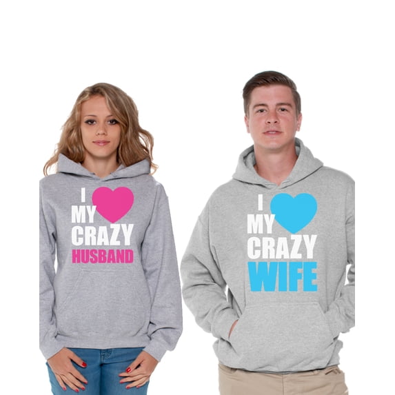 Awkward Styles Matching Couple Hoodies I Love My Crazy Husband Sweatshirt I Love My Crazy Wife Sweater Husband Wife Couple Hoodies Husband Gift Valentines Gifts for Wife Anniversary Couple Gifts