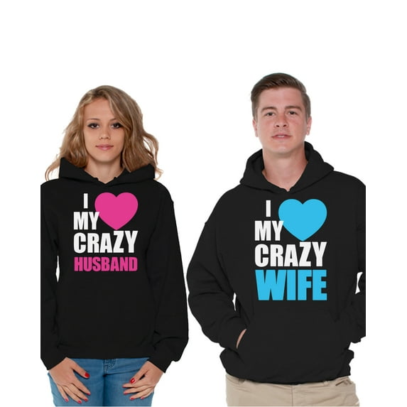 Awkward Styles Matching Couple Hoodies I Love My Crazy Husband Sweatshirt I Love My Crazy Wife Sweater Husband Wife Couple Hoodies Husband Gift Valentines Gifts for Wife Anniversary Couple Gifts