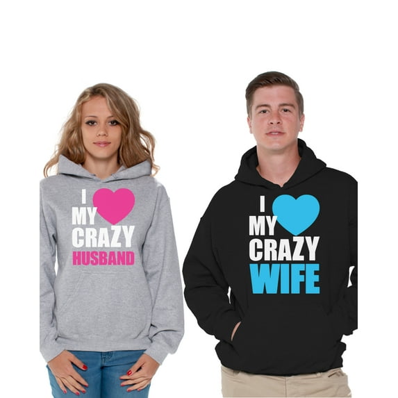 Awkward Styles Matching Couple Hoodies I Love My Crazy Husband Sweatshirt I Love My Crazy Wife Sweater Husband Wife Couple Hoodies Husband Gift Valentines Gifts for Wife Anniversary Couple Gifts