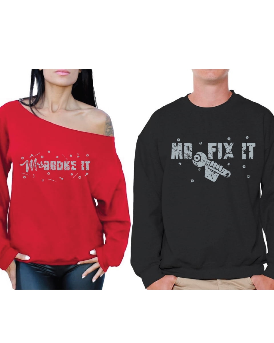 Awkward Styles Matching Husband Wife Couple Sweatshirts Mrs Broke It