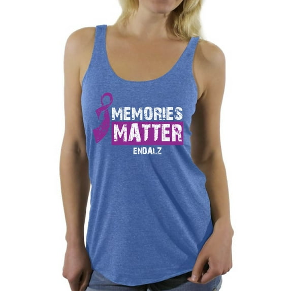 Awkward Styles Memories Matter Racerback Tank for Ladies Alzheimers Awareness Clothes for Women Endalz Tanks Alzheimer Tshirt Endalz Gifts Alzheimers Awareness Shirts Endalz Clothing Collection