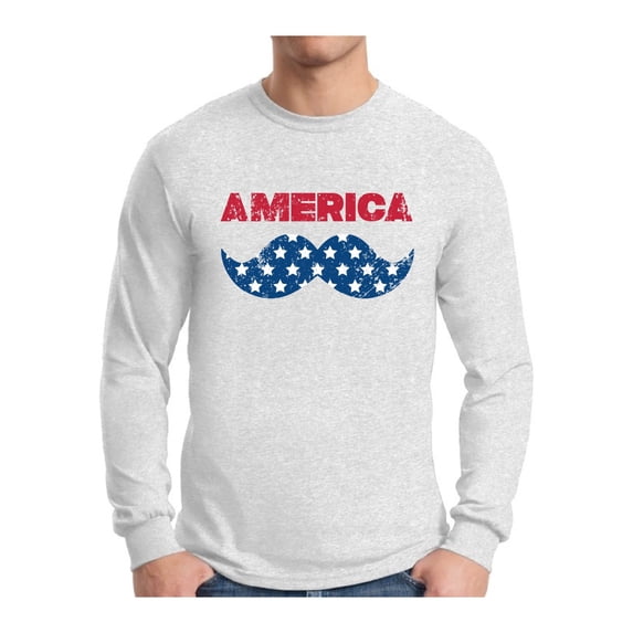Awkward Styles Men's America Patriotic Mustache Graphic Long Sleeve T-shirt Tops USA Independence Day 4th of July