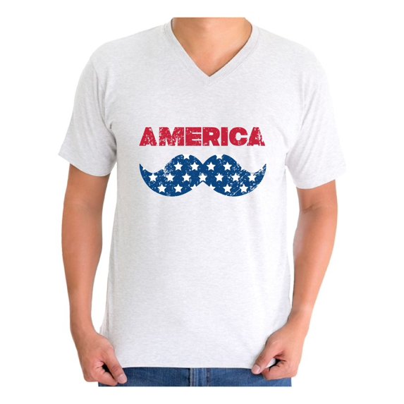 Awkward Styles Men's America Patriotic Mustache Graphic V-neck T-shirt Tops USA Independence Day 4th of July