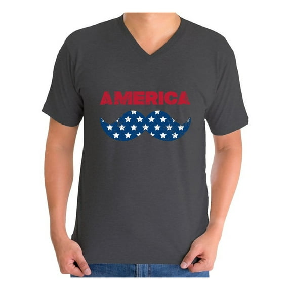 Awkward Styles Men's America Patriotic Mustache Graphic V-neck T-shirt Tops USA Independence Day 4th of July