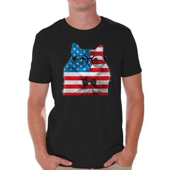 Awkward Styles Men's American Flag Cat Graphic T-shirt Tops USA Flag Cat Independence Day 4th of July