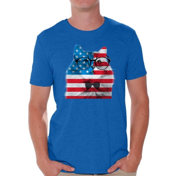 Awkward Styles Men's American Flag Cat Graphic T-shirt Tops USA Flag Cat Independence Day 4th of July
