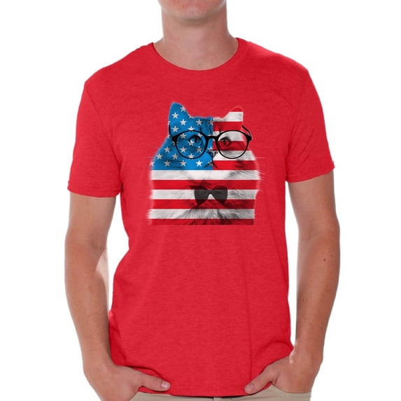 Awkward Styles Men's American Flag Cat Graphic T-shirt Tops USA Flag Cat Independence Day 4th of July