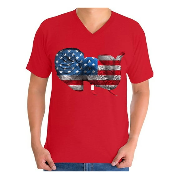 Awkward Styles Men's American Flag Cute Elephant Graphic V-neck T-shirt Tops 4th Of July Party USA Flag