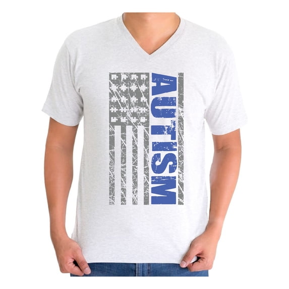 Awkward Styles Men's Autism Awareness American Flag Graphic V-neck T-shirt Tops