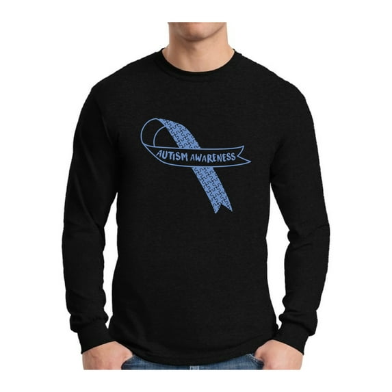 Awkward Styles Men's Autism Awareness Blue Ribbon Graphic Long Sleeve T-shirt Tops Autistic Support