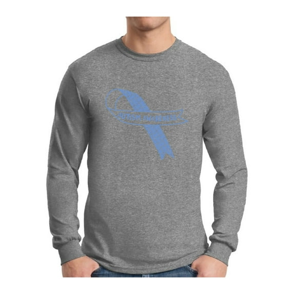 Awkward Styles Men's Autism Awareness Blue Ribbon Graphic Long Sleeve T-shirt Tops Autistic Support