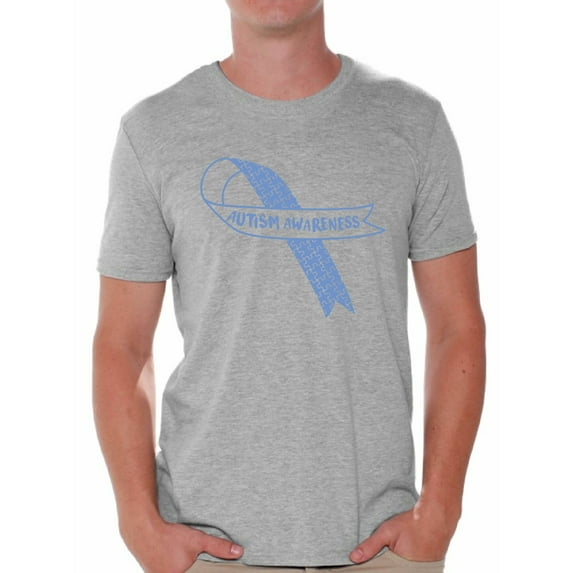 Awkward Styles Men's Autism Awareness Blue Ribbon Graphic T-shirt Tops Autistic Support