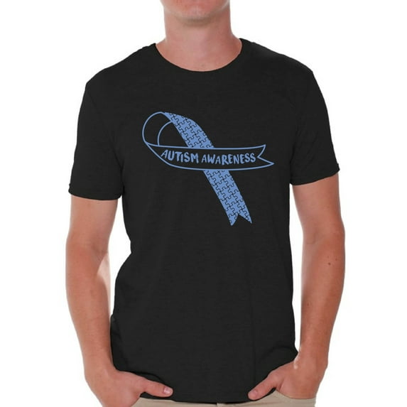 Awkward Styles Men's Autism Awareness Blue Ribbon Graphic T-shirt Tops Autistic Support