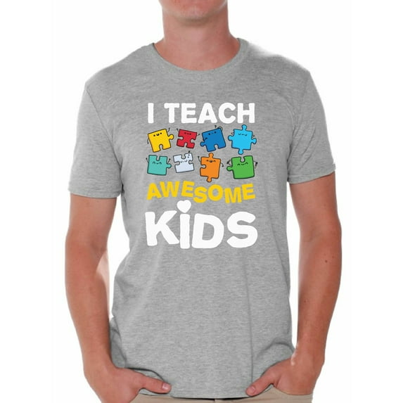 Awkward Styles Men's Autism Awareness Puzzle Graphic T-shirt Tops I Teach Awesome Kids