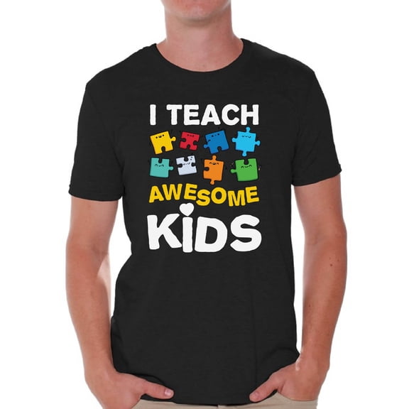Awkward Styles Men's Autism Awareness Puzzle Graphic T-shirt Tops I Teach Awesome Kids