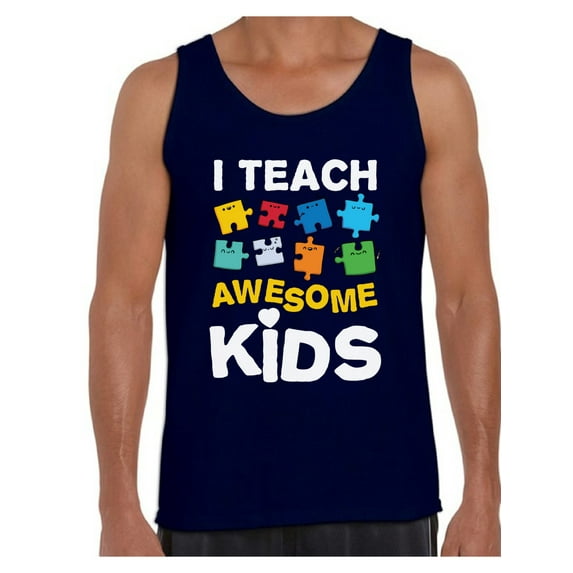 Awkward Styles Men's Autism Awareness Puzzle Graphic Tank Tops I Teach Awesome Kids