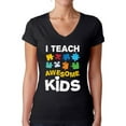 thumbnail image 1 of Awkward Styles Men's Autism Awareness Puzzle Graphic V-neck T-shirt Tops I Teach Awesome Kids, 1 of 4