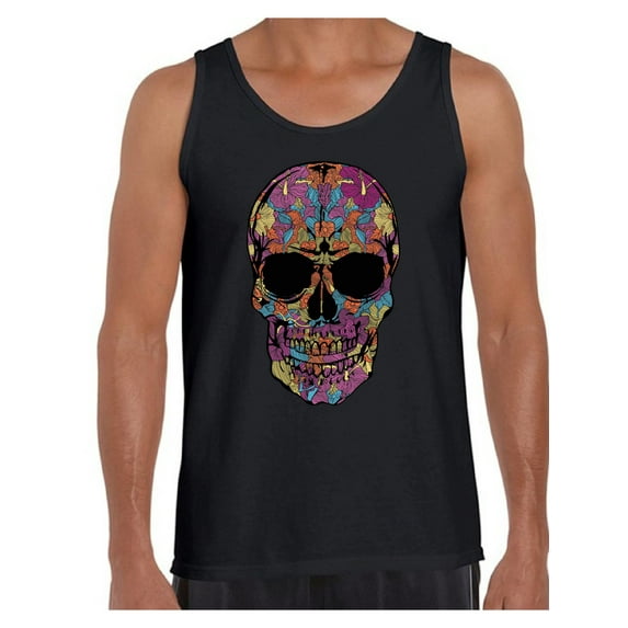 Awkward Styles Men's Black Flowered Skull Graphic Tank Tops Floral Sugar Skull Day of Dead