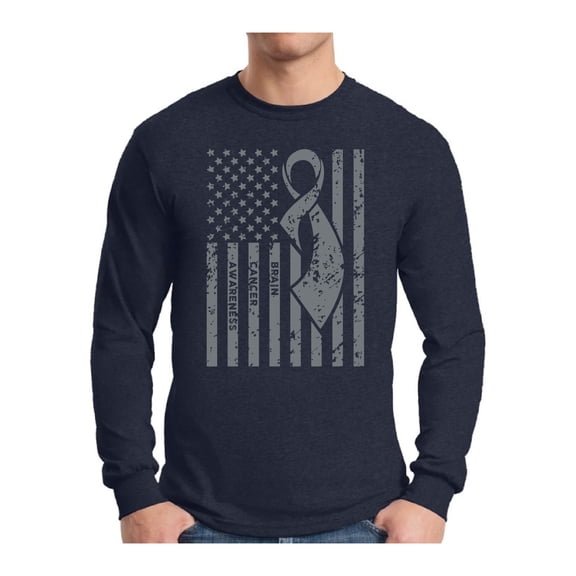 Awkward Styles Men's Brain Cancer Awareness Graphic Long Sleeve T-shirt Tops Gray Ribbon