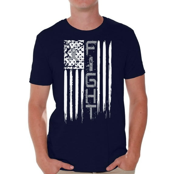Awkward Styles Men's Brain Cancer Graphic T-shirt Tops Distressed American Flag Fight Gray Ribbon