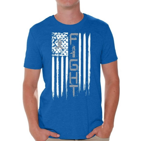 Awkward Styles Men's Brain Cancer Graphic T-shirt Tops Distressed American Flag Fight Gray Ribbon
