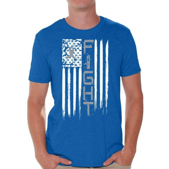 Awkward Styles Men's Brain Cancer Graphic T-shirt Tops Distressed American Flag Fight Gray Ribbon