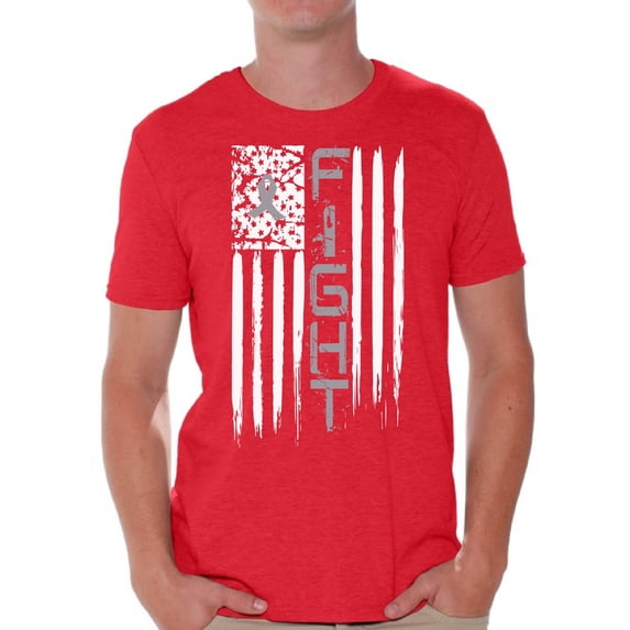 Awkward Styles Men's Brain Cancer Graphic T-shirt Tops Distressed American Flag Fight Gray Ribbon