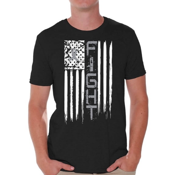 Awkward Styles Men's Brain Cancer Graphic T-shirt Tops Distressed American Flag Fight Gray Ribbon