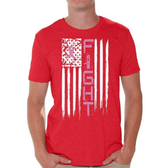 Awkward Styles Men's Breast Cancer American Flag Distressed Graphic T-shirt Tops Fight Pink Ribbon