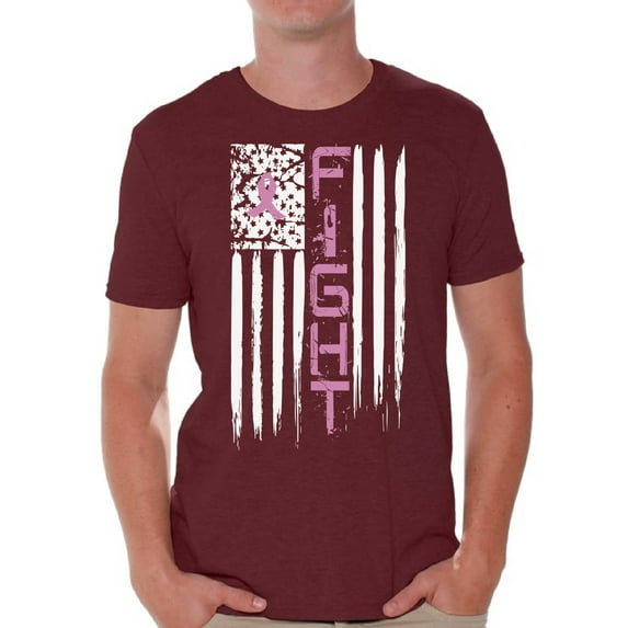Awkward Styles Men's Breast Cancer American Flag Distressed Graphic T-shirt Tops Fight Pink Ribbon