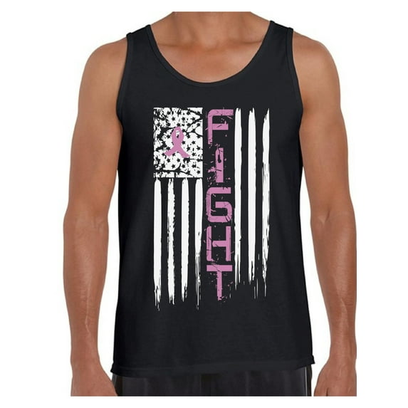 Awkward Styles Men's Breast Cancer American Flag Distressed Graphic Tank Tops Fight Pink Ribbon