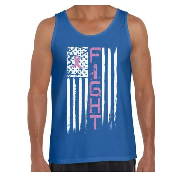 Awkward Styles Men's Breast Cancer American Flag Distressed Graphic Tank Tops Fight Pink Ribbon
