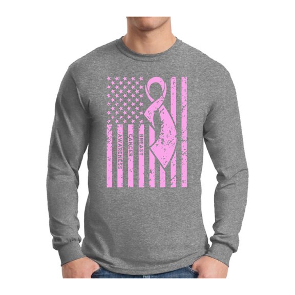 Awkward Styles Men's Breast Cancer Awareness Graphic Long Sleeve T-shirt Tops Pink Ribbon