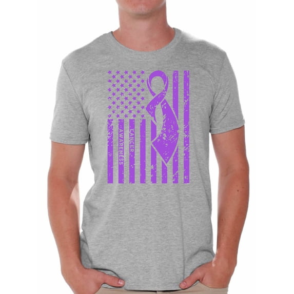 Awkward Styles Men's Cancer Awareness Graphic T-shirt Tops Purple Ribbon