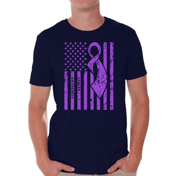 Awkward Styles Men's Cancer Awareness Graphic T-shirt Tops Purple Ribbon