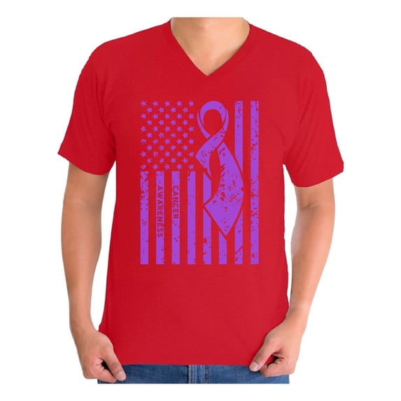 Awkward Styles Men's Cancer Awareness Graphic V-neck T-shirt Tops Purple Ribbon