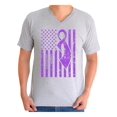 thumbnail image 1 of Awkward Styles Men's Cancer Awareness Graphic V-neck T-shirt Tops Purple Ribbon, 1 of 4