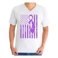 thumbnail image 1 of Awkward Styles Men's Cancer Awareness Graphic V-neck T-shirt Tops Purple Ribbon, 1 of 4