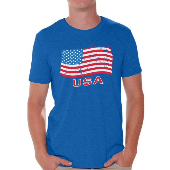 Awkward Styles Men's Distressed USA Flag Graphic T-shirt Tops USA Independence Day 4th Of July